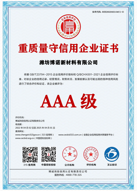 重质量守信用证书